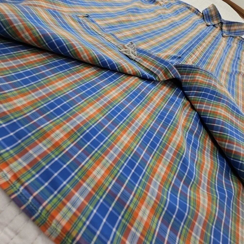 Ralph Lauren Classic Fit Shirt Men's 17 1/2 - 34/35 Blue Orange Plaid EUC Luxe‎
